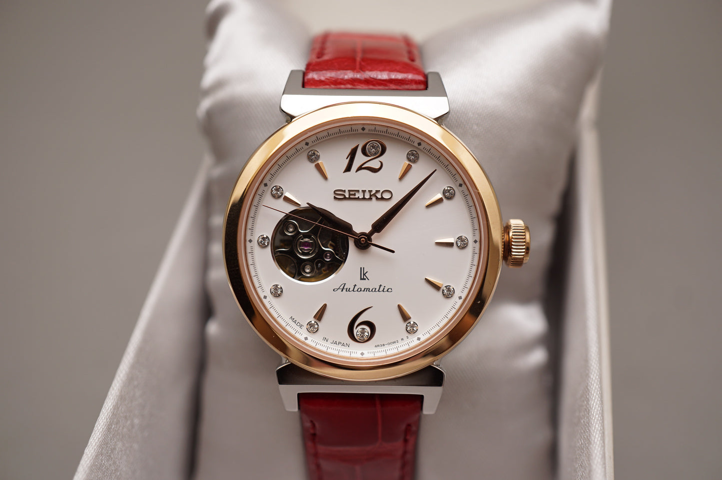 Seiko Lukia SSVM012 4R38 Rose Gold Two Tone Open Heart Ladies Automatic Watch