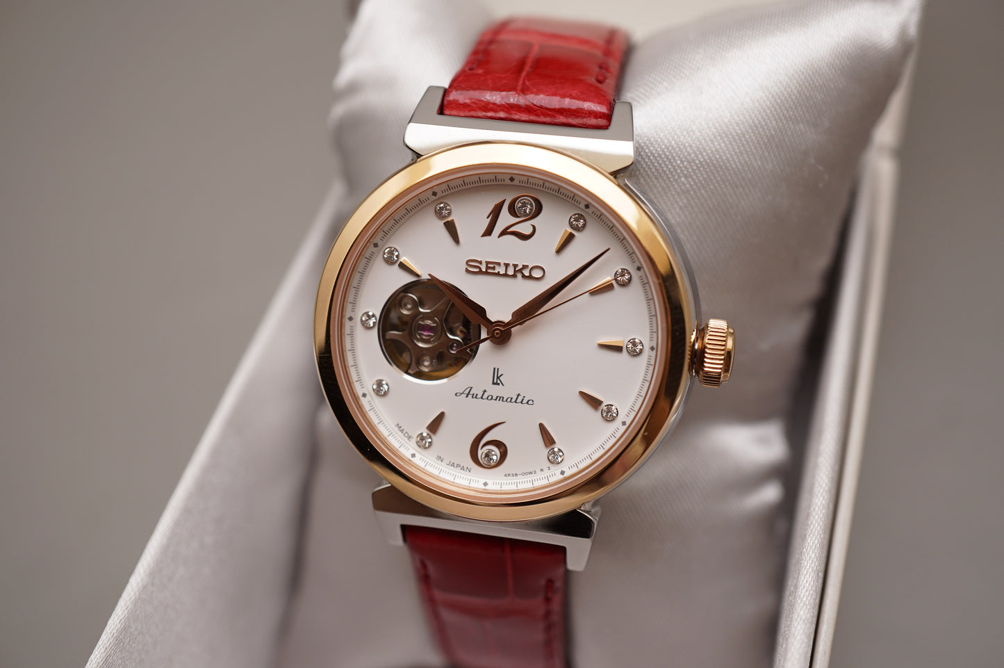Seiko Lukia SSVM012 4R38 Rose Gold Two Tone Open Heart Ladies Automatic Watch