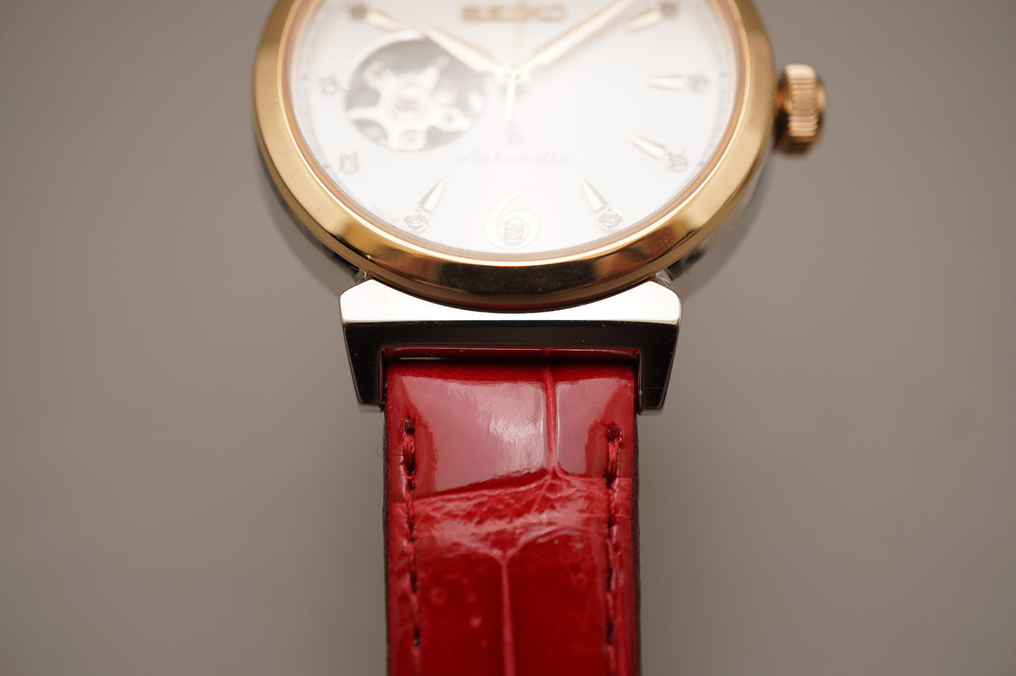 Seiko Lukia SSVM012 4R38 Rose Gold Two Tone Open Heart Ladies Automatic Watch
