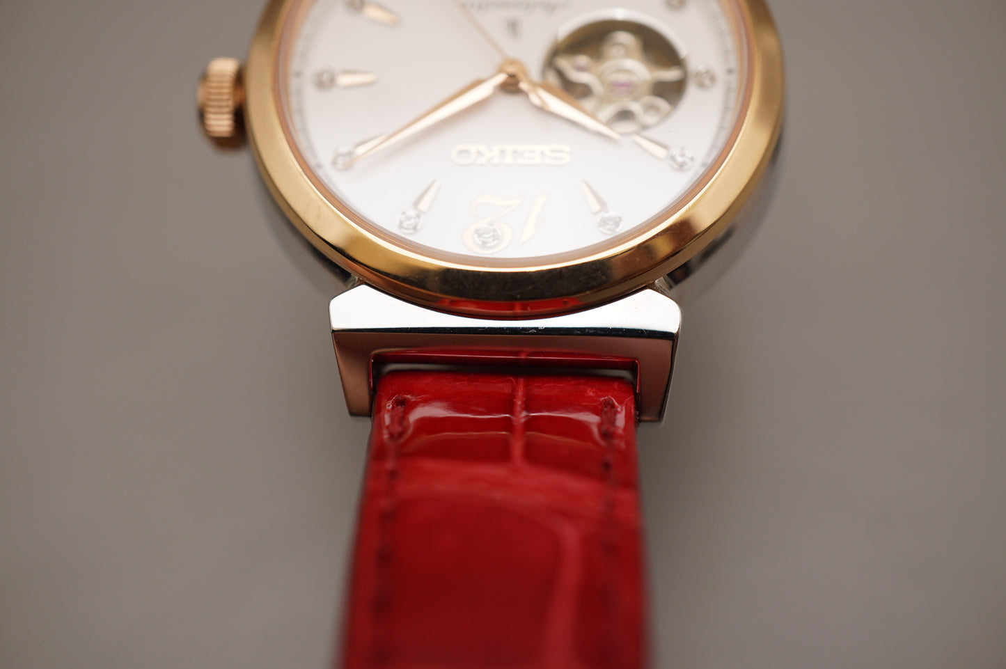 Seiko Lukia SSVM012 4R38 Rose Gold Two Tone Open Heart Ladies Automatic Watch