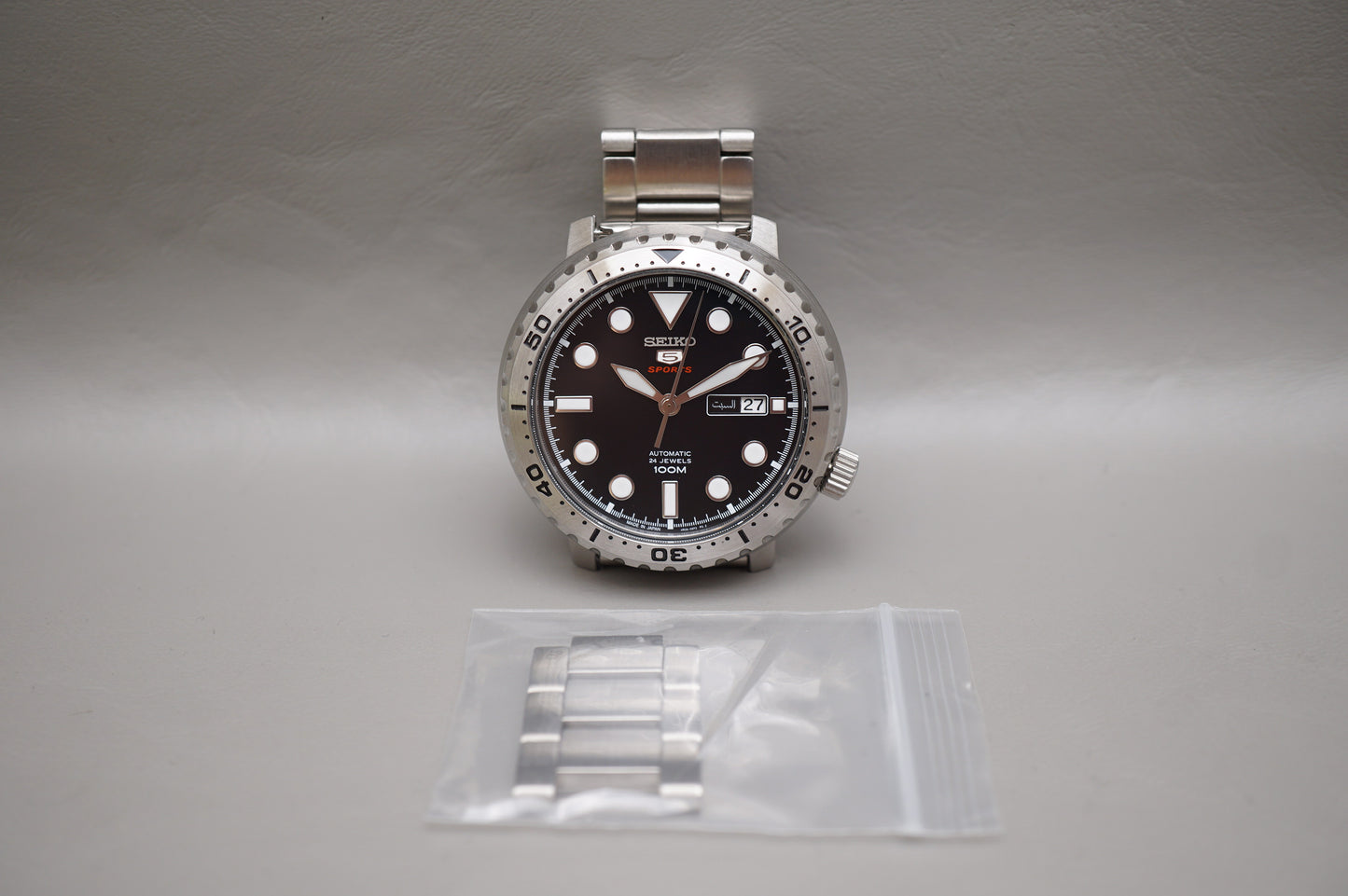 Seiko 5 Sports SRPC61J1 4R36 Bottle Cap Black 100M Automatic Watch Japan Made