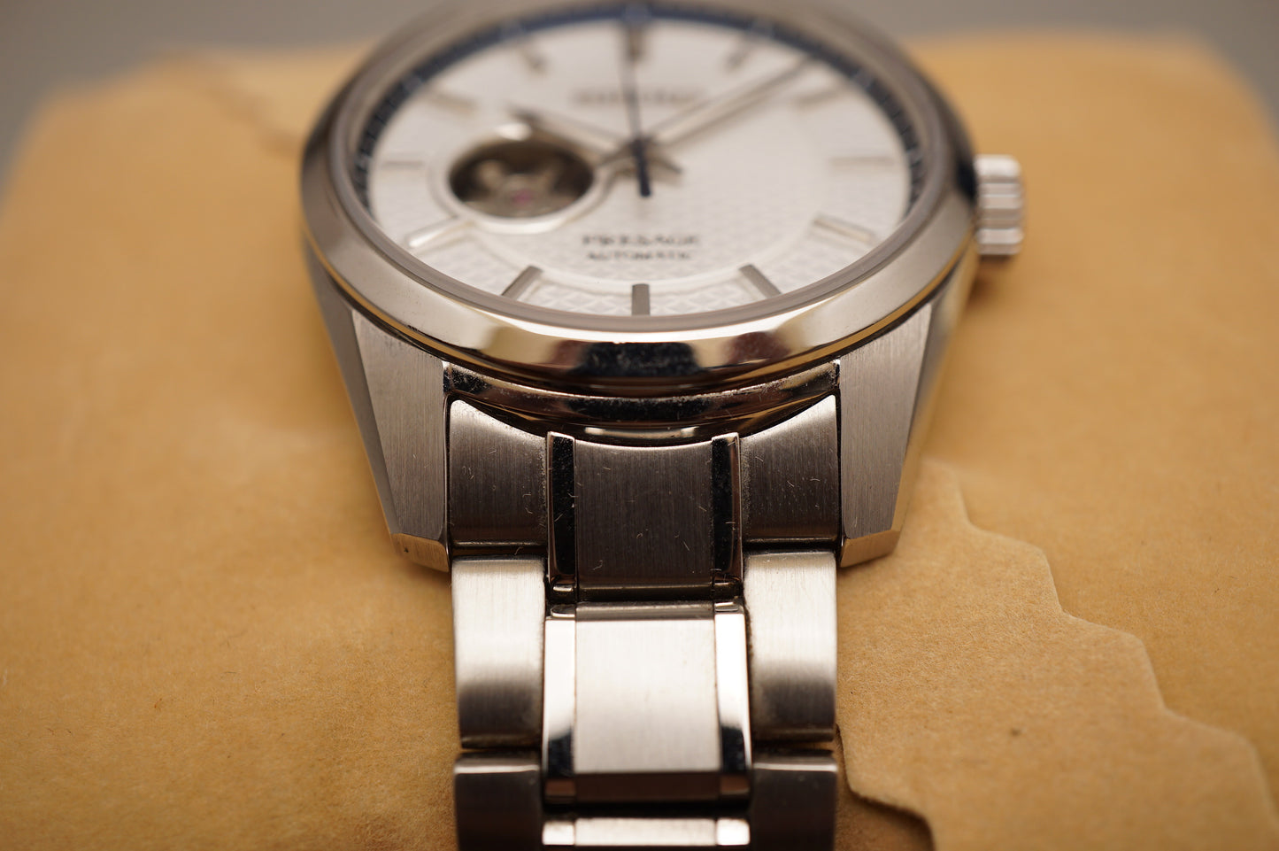 Seiko Presage SARX097 6R38 Sharp Edged White Dial Open Heart Automatic Watch