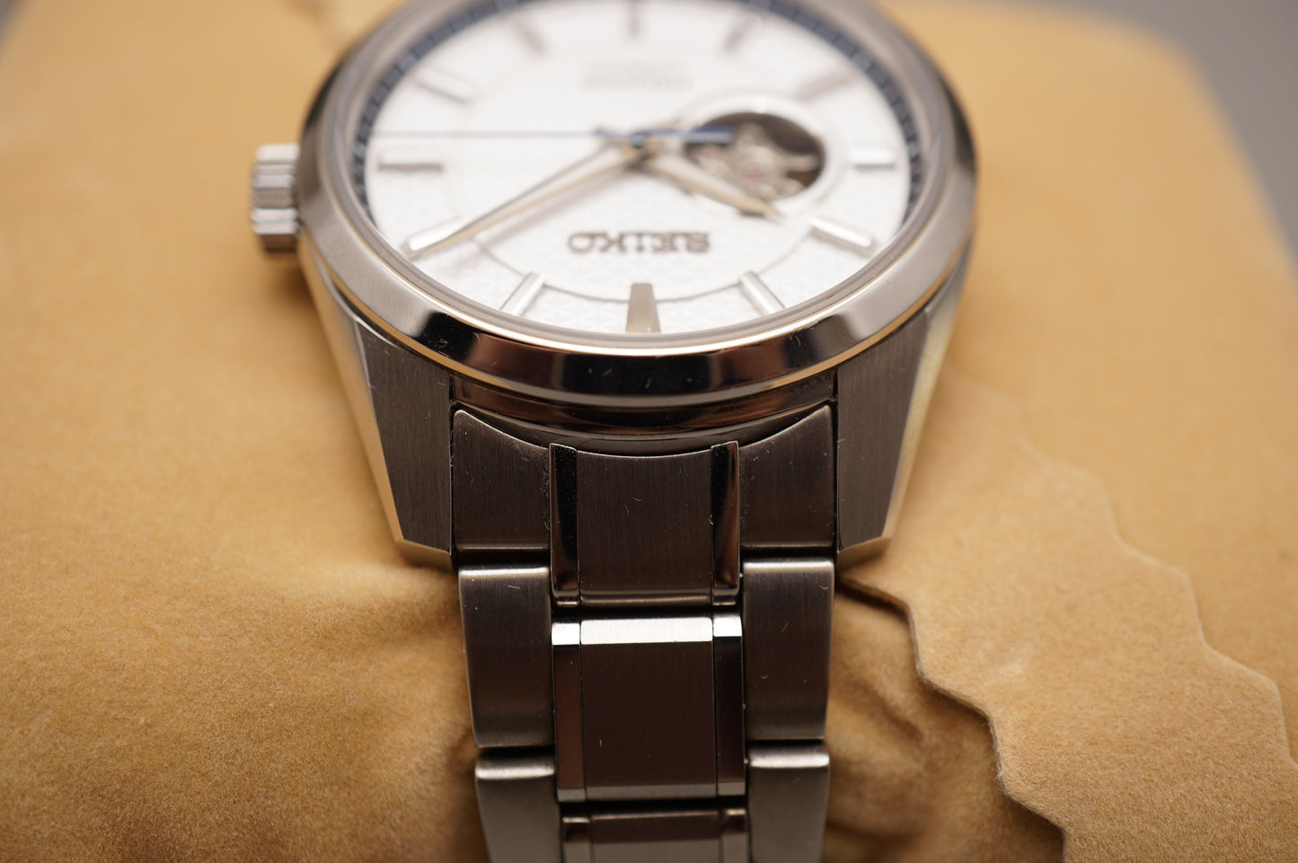 Seiko Presage SARX097 6R38 Sharp Edged White Dial Open Heart Automatic Watch