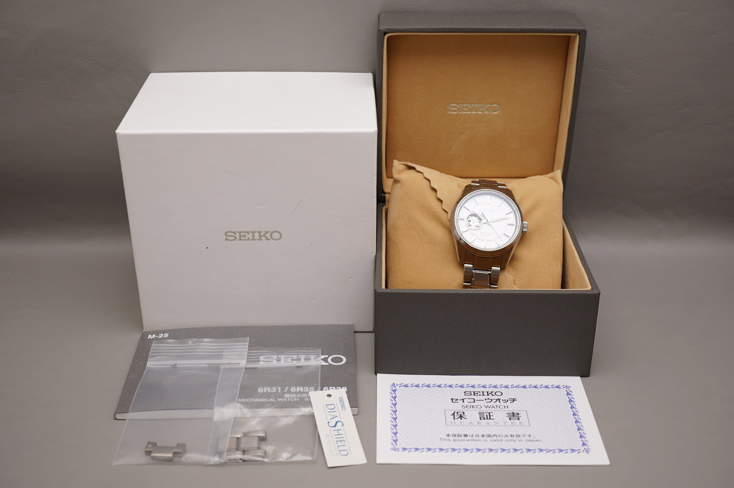 Seiko Presage SARX097 6R38 Sharp Edged White Dial Open Heart Automatic Watch