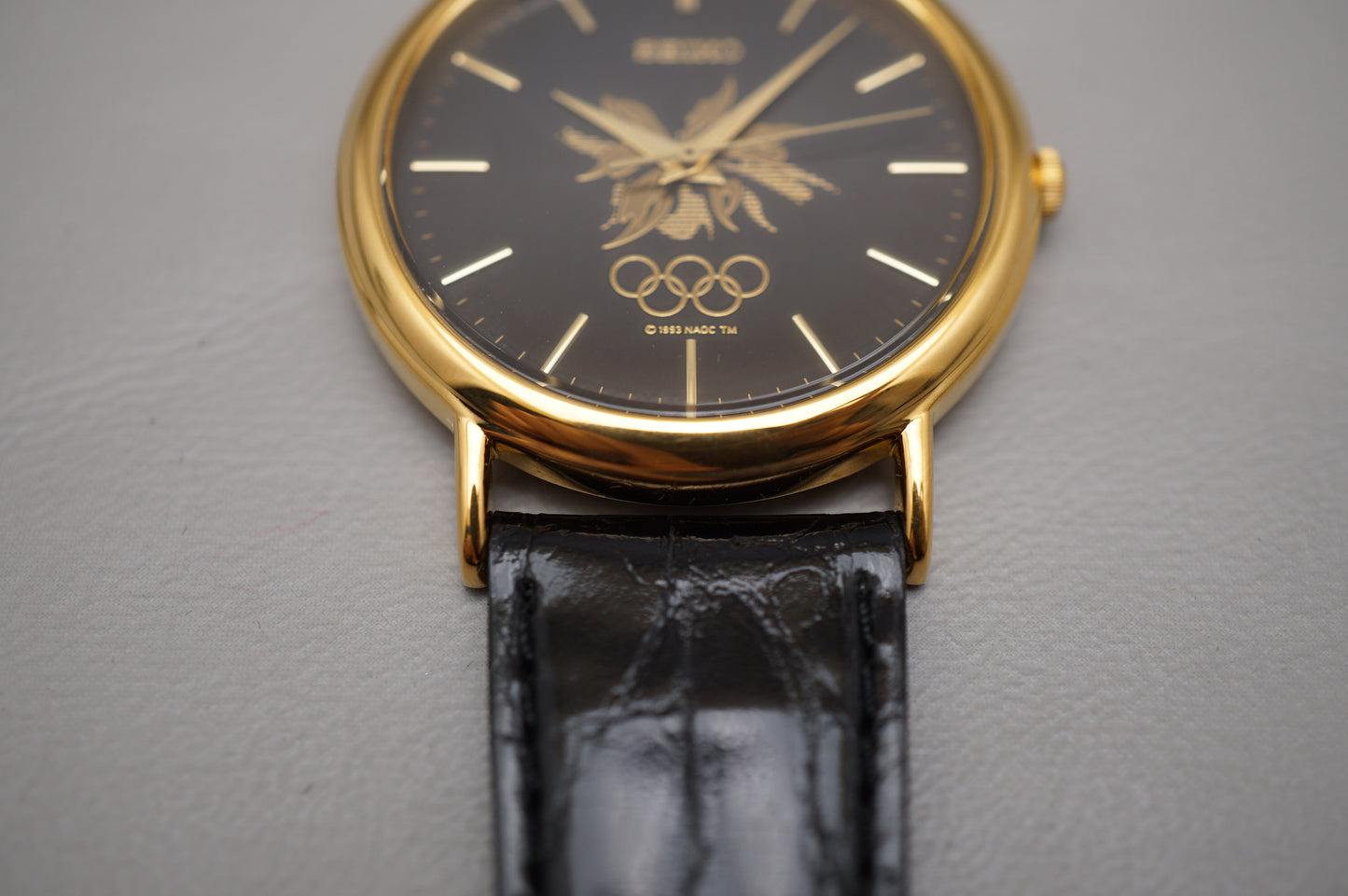 Vintage Seiko 7N21-8A00 Black Dial Gold Tone 1998 Nagano Olympics Quartz Watch