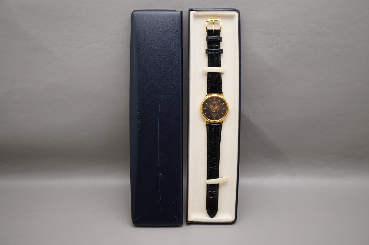 Vintage Seiko 7N21-8A00 Black Dial Gold Tone 1998 Nagano Olympics Quartz Watch