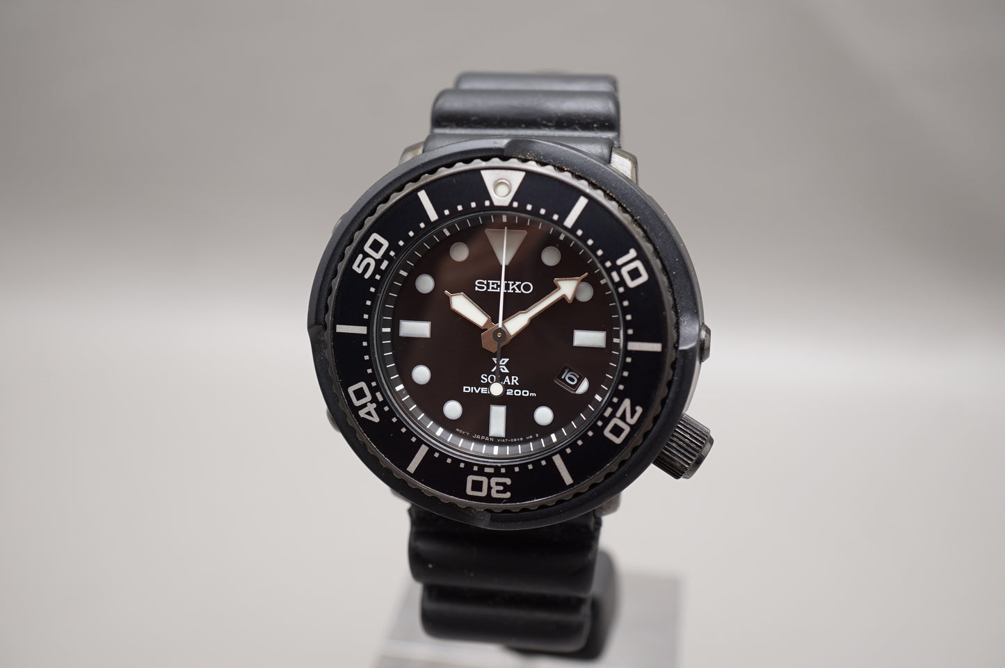Seiko Prospex SBDN049 V147 Lowercase Limited Black Dial Tuna Solar Quartz Watch