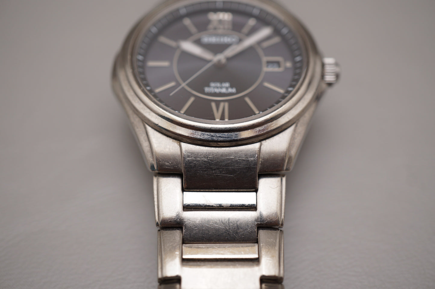 Seiko V145-0BA0 Dark Grey Dial Solar Quartz Titanium Case Bracelet JDM Watch