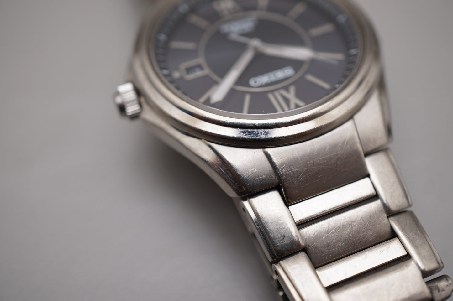 Seiko V145-0BA0 Dark Grey Dial Solar Quartz Titanium Case Bracelet JDM Watch