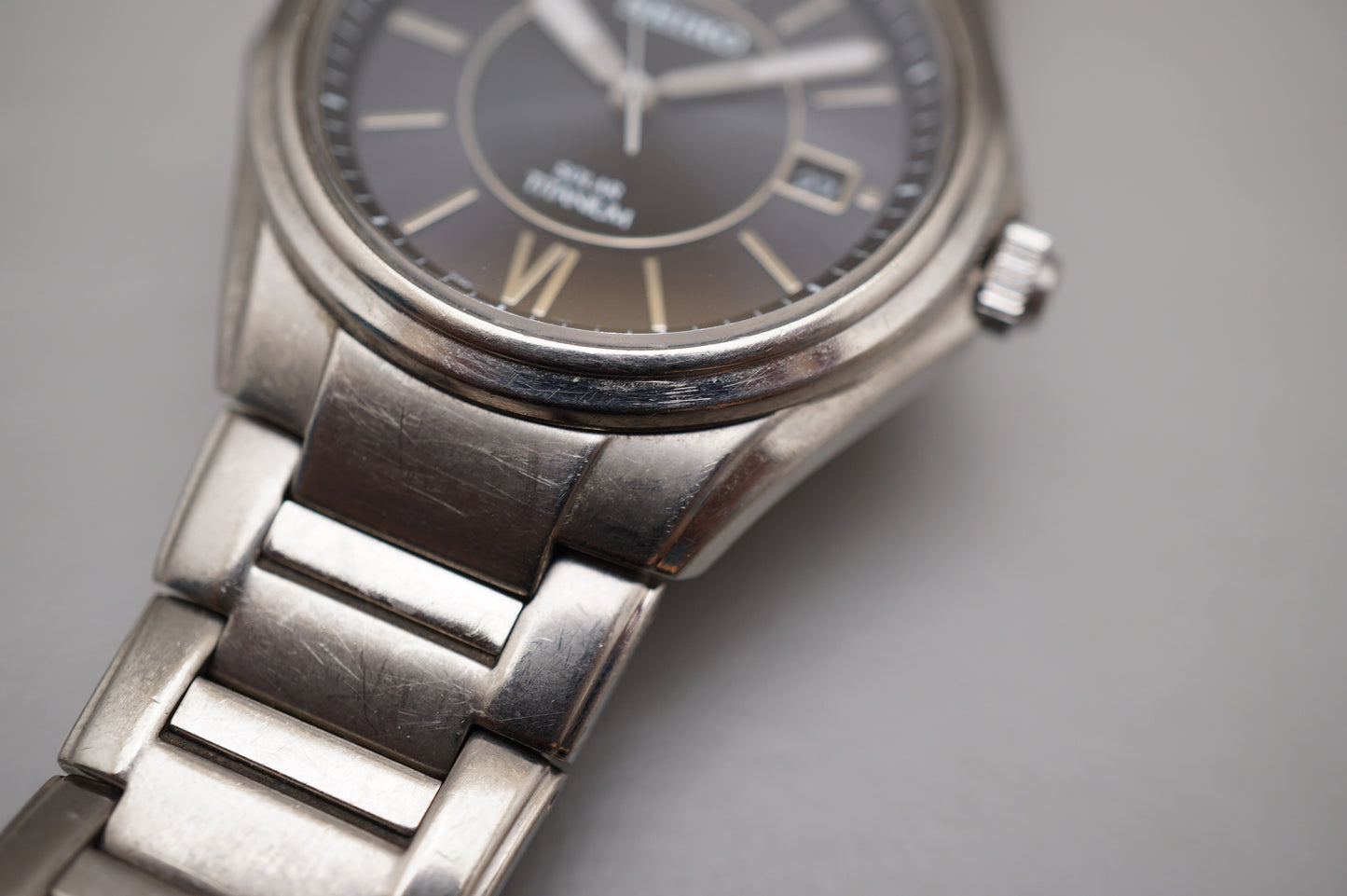 Seiko V145-0BA0 Dark Grey Dial Solar Quartz Titanium Case Bracelet JDM Watch