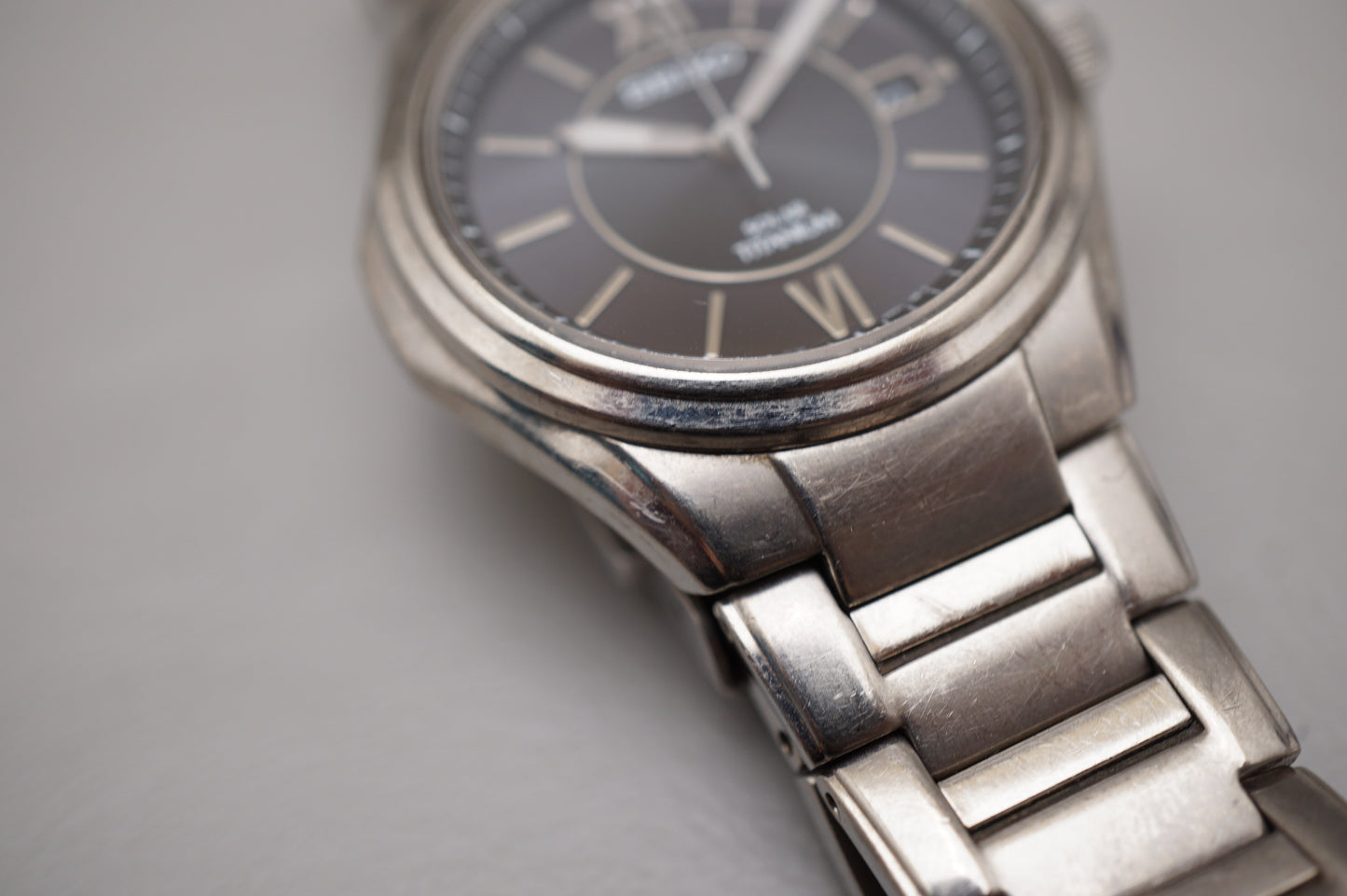 Seiko V145-0BA0 Dark Grey Dial Solar Quartz Titanium Case Bracelet JDM Watch