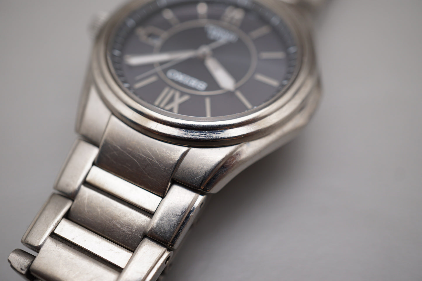 Seiko V145-0BA0 Dark Grey Dial Solar Quartz Titanium Case Bracelet JDM Watch