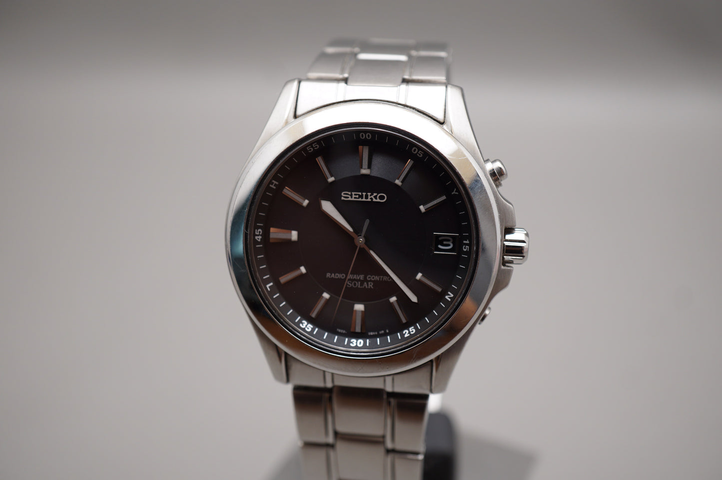 Seiko 7B22-0AY0 Dark Grey Dial Radio Wave Solar Quartz Watch JDM