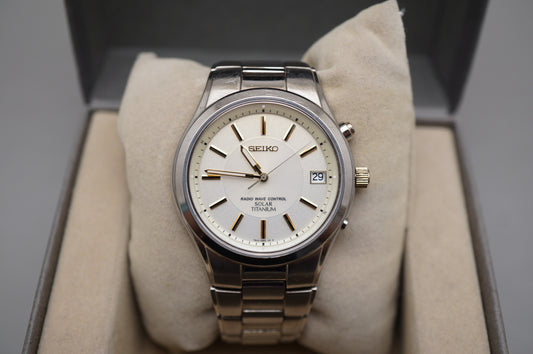 Seiko SBTM119 7B42 Titanium Radio Wave Solar Quartz Titanium JDM Watch READ