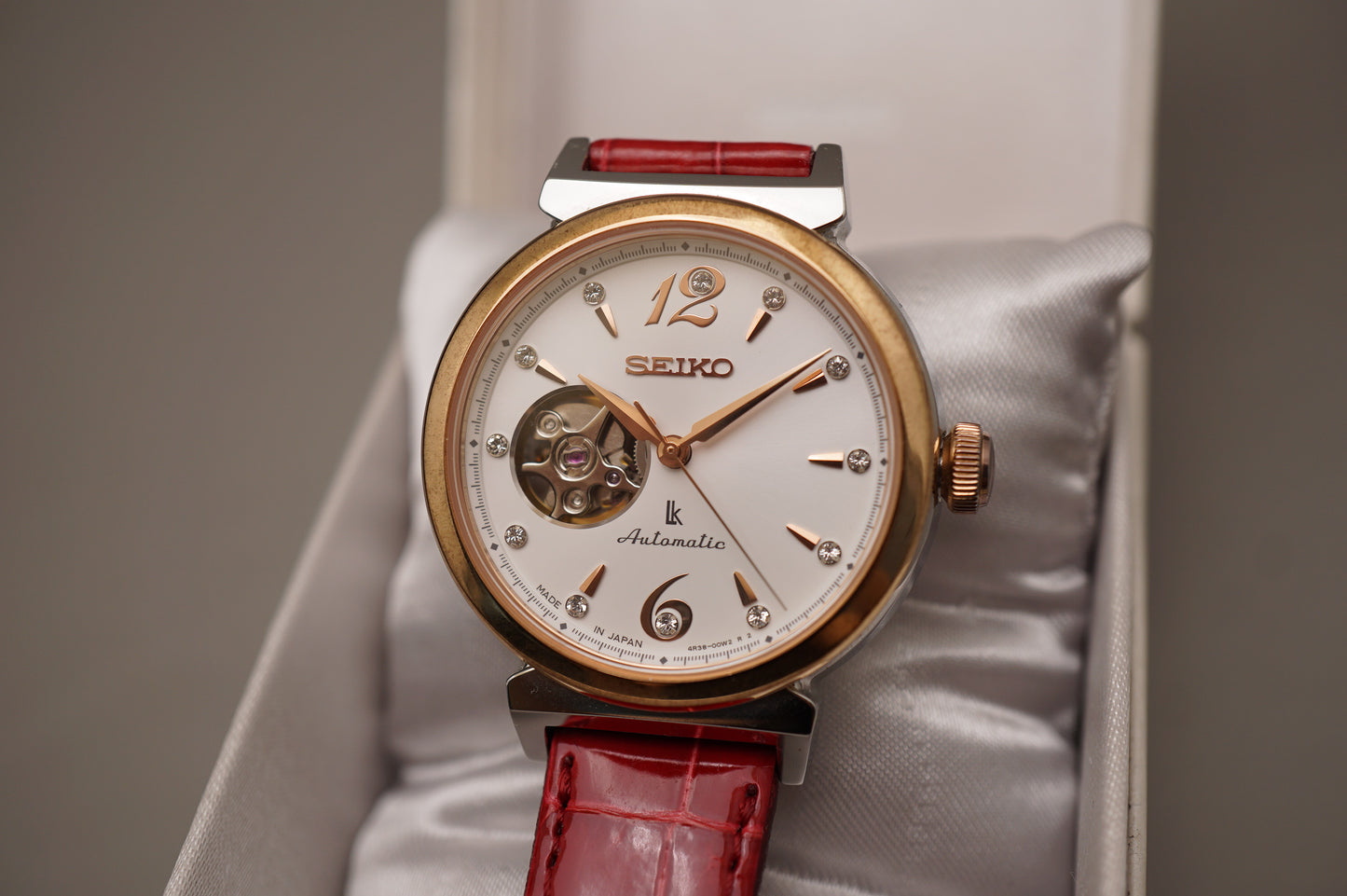 Seiko Lukia SSVM012 4R38 Rose Gold Two Tone Open Heart Ladies Automatic Watch