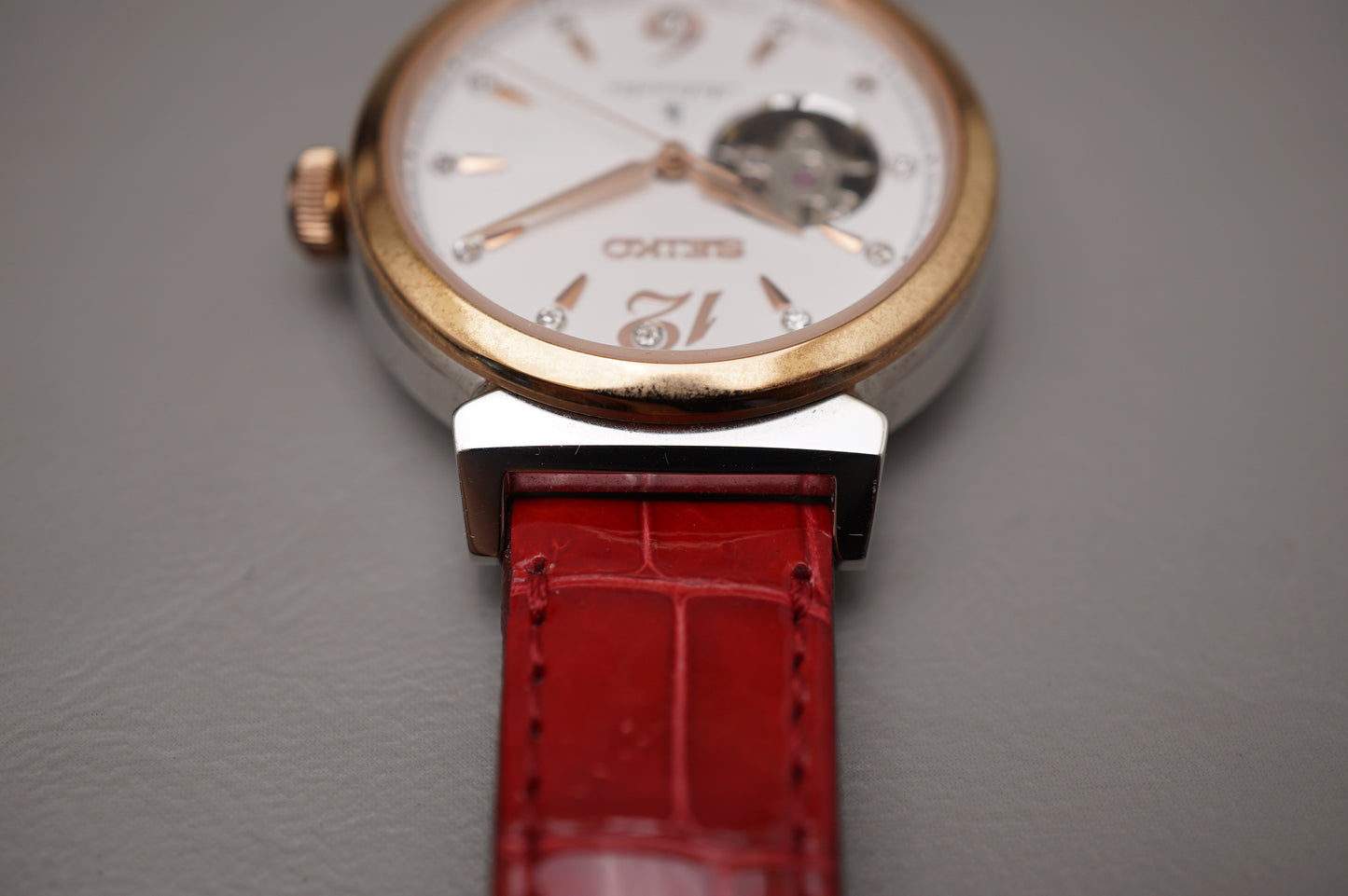 Seiko Lukia SSVM012 4R38 Rose Gold Two Tone Open Heart Ladies Automatic Watch