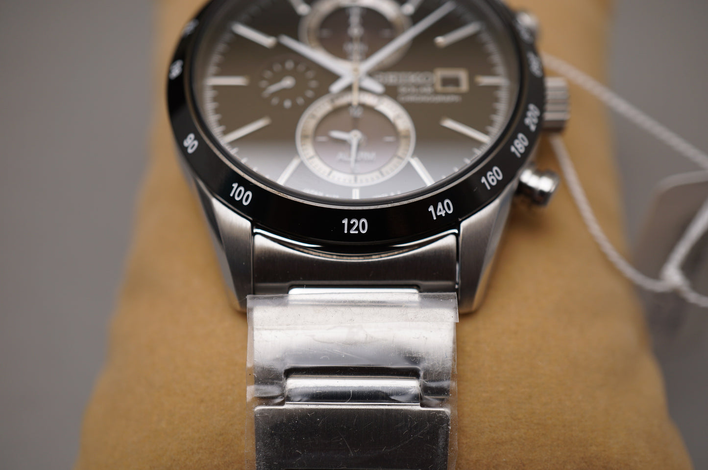 New Seiko Spirit SBPY119 V172 Black Dial Chronograph Solar Quartz Watch