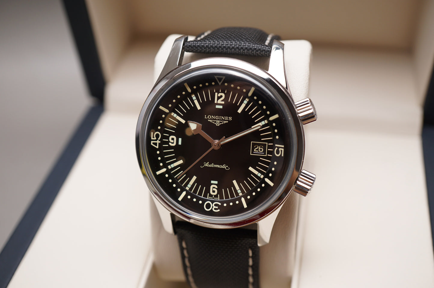 Longines Heritage L3.774.4.50.0 Legend Diver Black 42Mm Automatic Swiss Watch