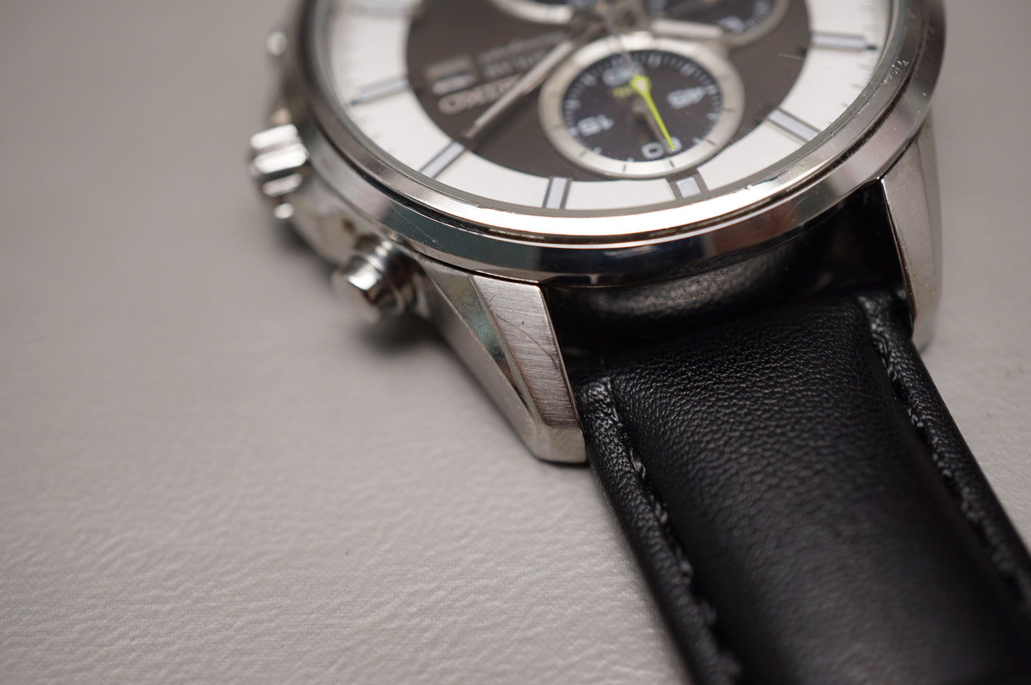 Seiko SSC259P1 V172 Black And White Dial Solar Quartz Chronograph