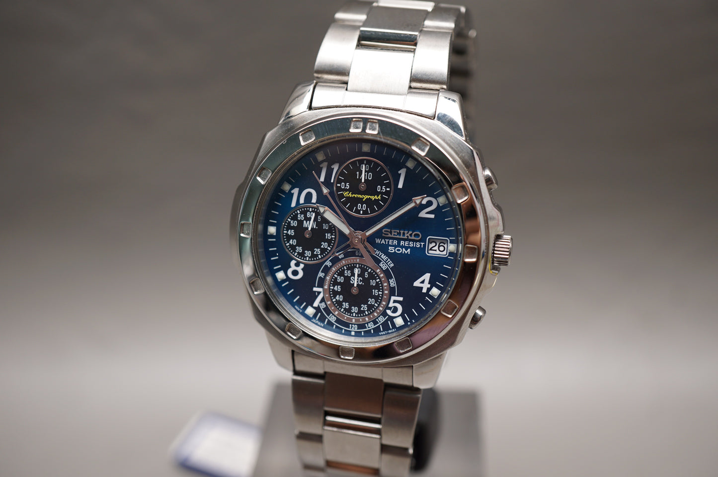 Unworn NOS Seiko SKS043P1 V657 Blue Dial Quartz Chronograph Watch