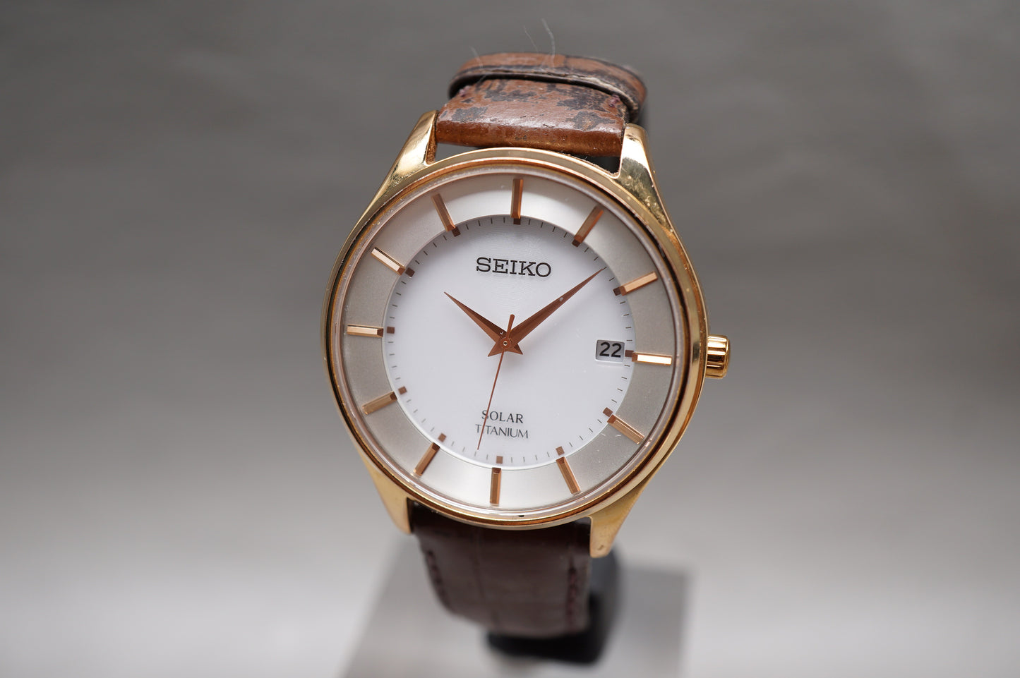 Seiko Selection SBPX106 V157 Rose Gold Tone Titanium Solar Quartz JDM Watch