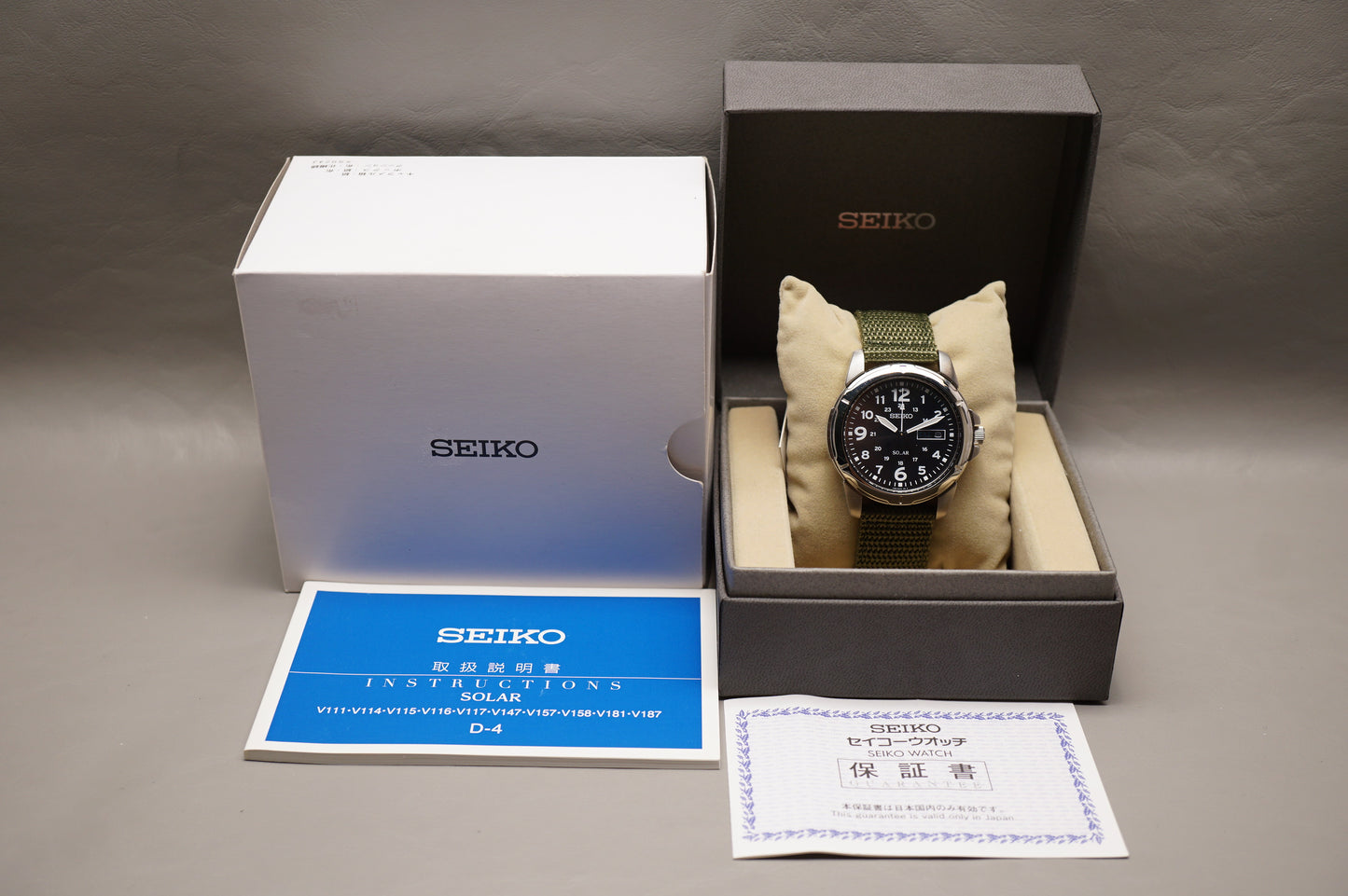 New Seiko Spirit SBPX025 V158 Dark Grey Dial JDM Solar Quartz Field Watch