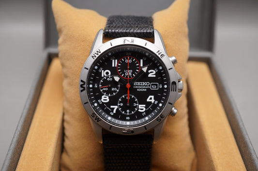 Seiko SND399P1 7T92 Black Dial Field Style Chronograph Quartz Watch