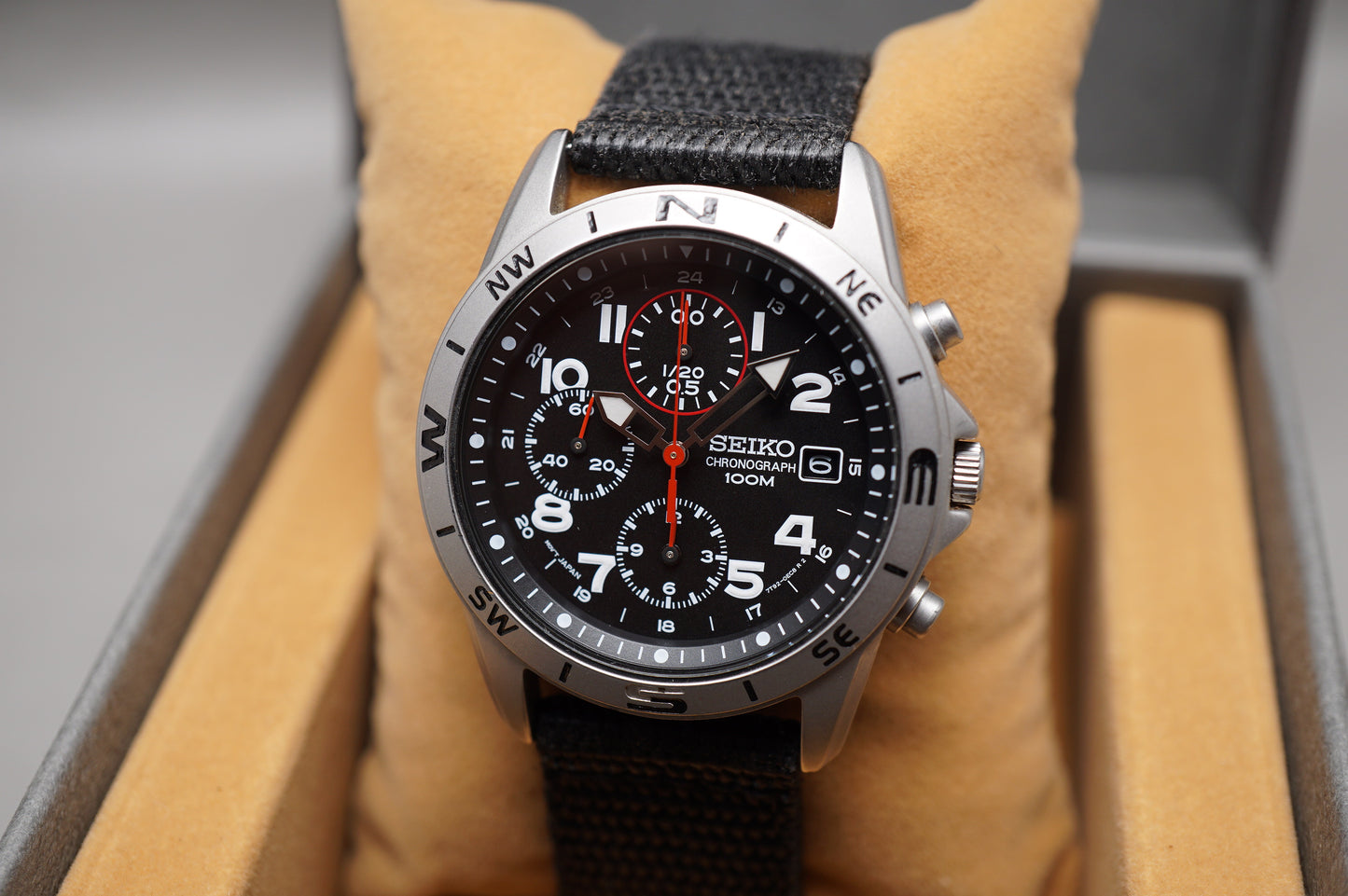 Seiko SND399P1 7T92 Black Dial Field Style Chronograph Quartz Watch