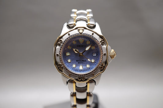 Vintage 1994 Seiko 7N85-0070 Blue Pearled Dial Scuba 200M Diver Quartz Watch