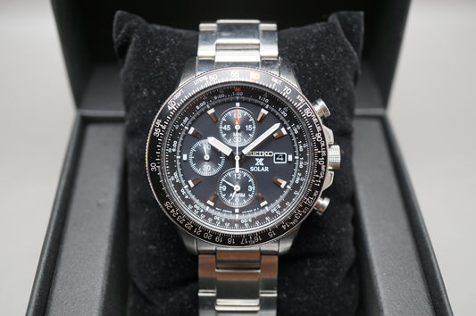 Seiko Prospex SBDL029 V172 Black Dial Flightmaster Solar Quartz Watch