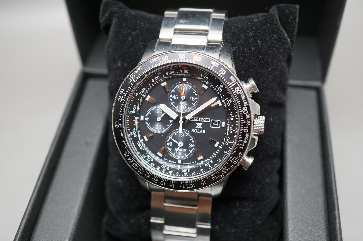 Seiko Prospex SBDL029 V172 Black Dial Flightmaster Solar Quartz Watch