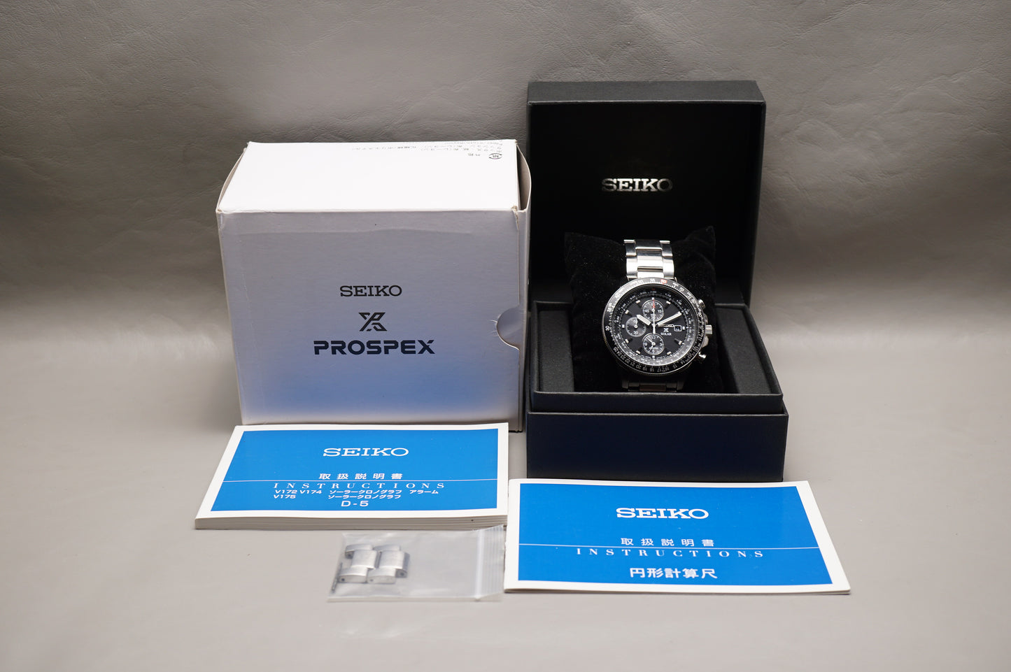 Seiko Prospex SBDL029 V172 Black Dial Flightmaster Solar Quartz Watch