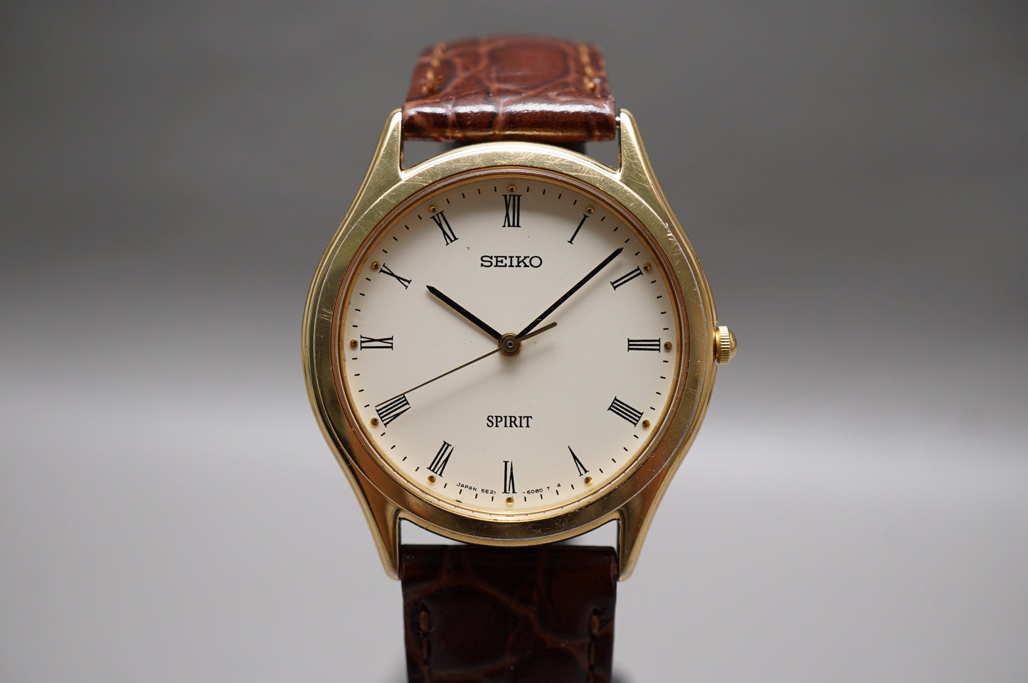Vintage 1985 Seiko Spirit 5E21-6D70 Gold Tone Roman Dial Quartz Watch