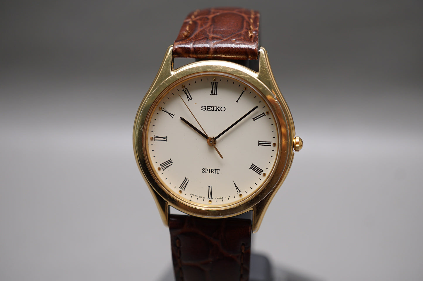 Vintage 1985 Seiko Spirit 5E21-6D70 Gold Tone Roman Dial Quartz Watch