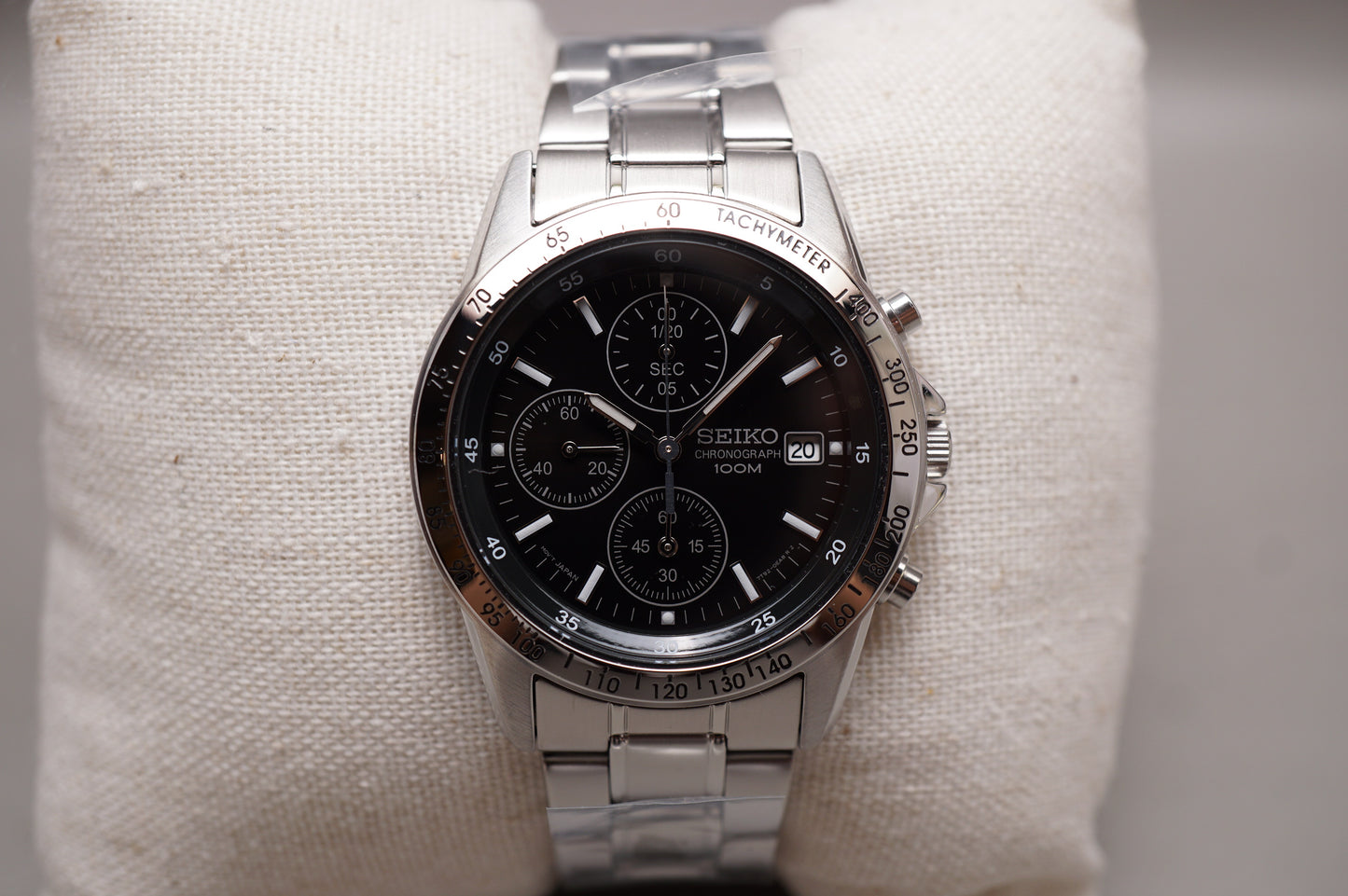 New Seiko SND367PC 7T92 Black Dial Chronograph Tachymeter Quartz Watch