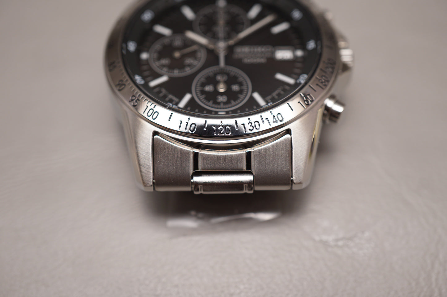 New Seiko SND367PC 7T92 Black Dial Chronograph Tachymeter Quartz Watch