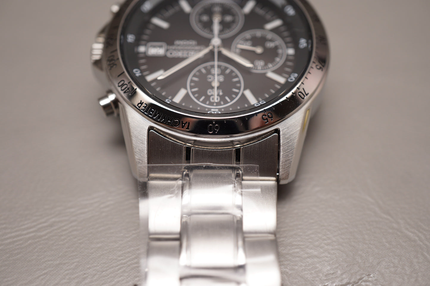 New Seiko SND367PC 7T92 Black Dial Chronograph Tachymeter Quartz Watch