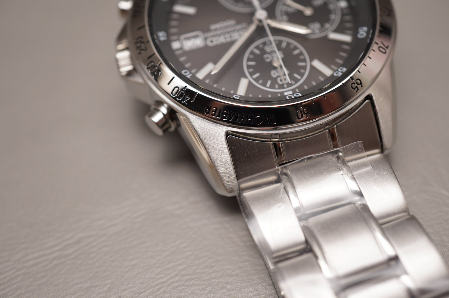 New Seiko SND367PC 7T92 Black Dial Chronograph Tachymeter Quartz Watch