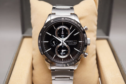 Seiko Spirit SBPY119 V172 Black Dial Chronograph Solar Quartz JDM Watch