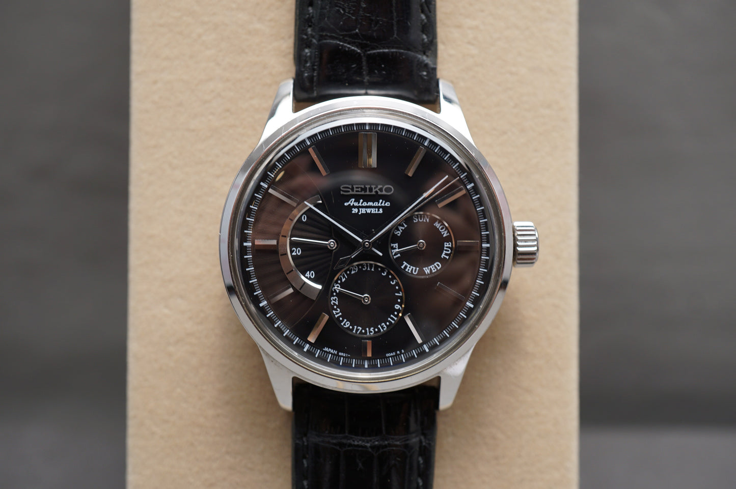 Seiko SARC017 6R21 Black Dial Power Reserve Day-Date JDM Automatic Watch