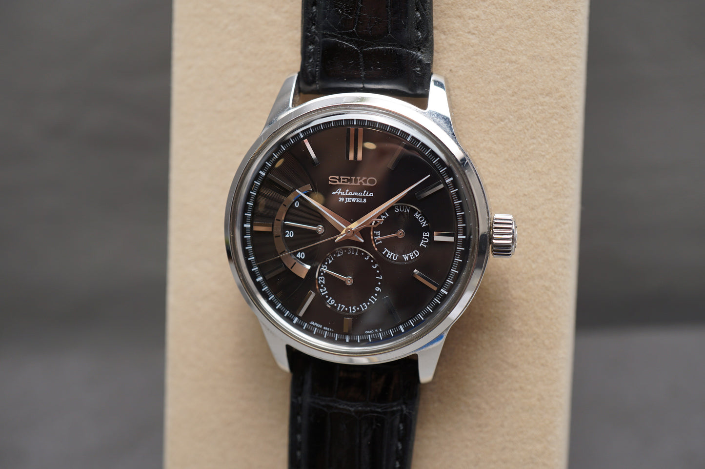Seiko SARC017 6R21 Black Dial Power Reserve Day-Date JDM Automatic Watch