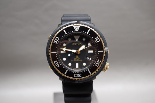 Seiko Prospex SBDN028 V147 Lowercase Limited Black Gold Tuna Solar Quartz Watch