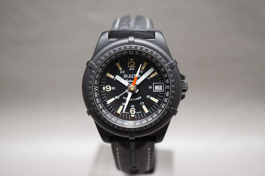 Vintage 1980s Bulova 11809 Ocean Timer Black Compass Swiss Automatic Watch