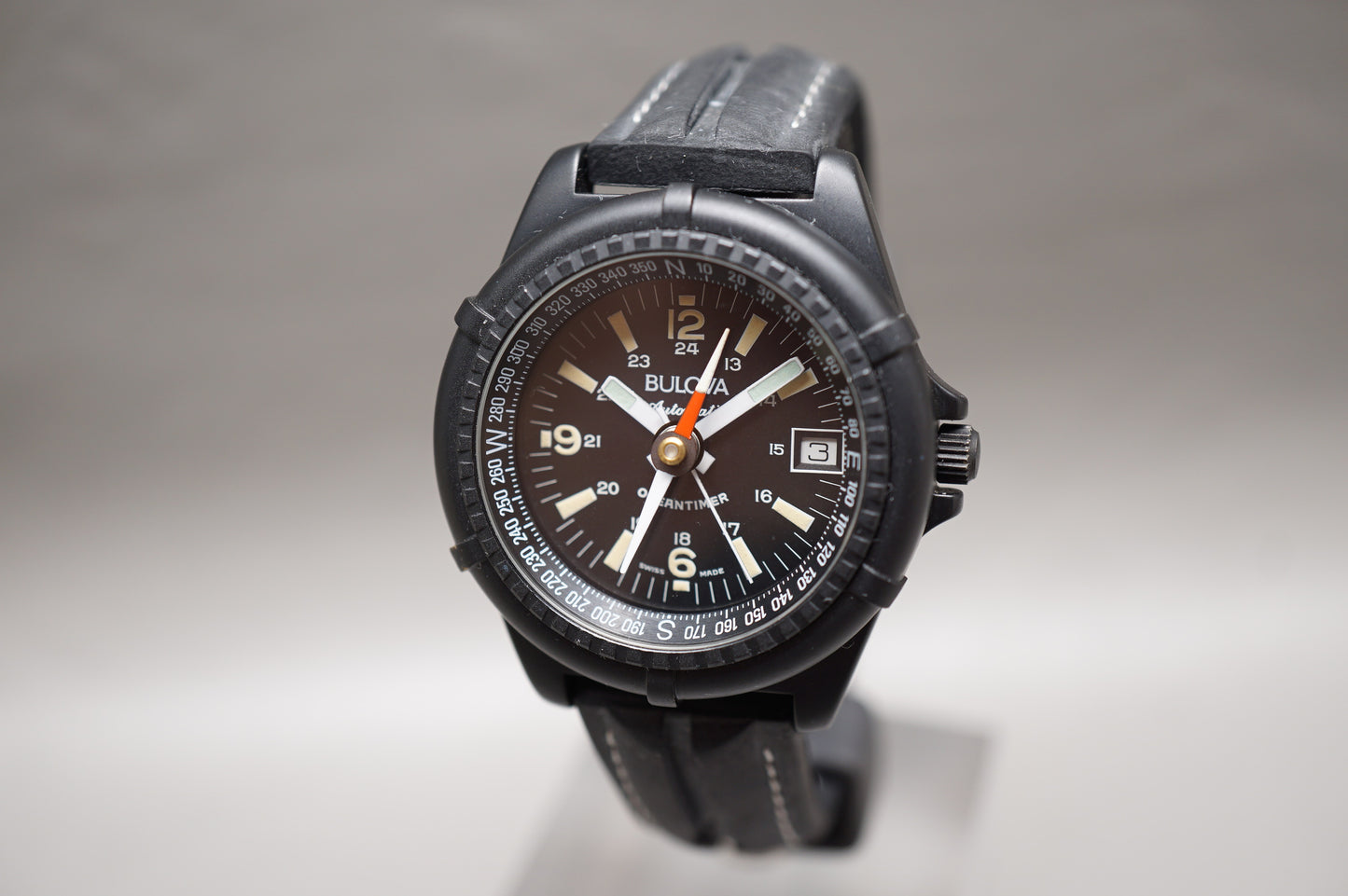 Vintage 1980s Bulova 11809 Ocean Timer Black Compass Swiss Automatic Watch