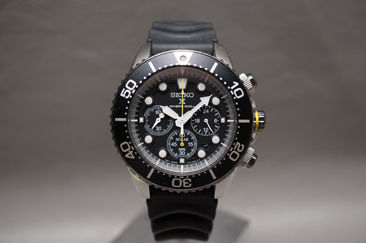 Seiko Prospex SSC021P1 V175 Black Yellow Divers 200M Solar Quartz Watch