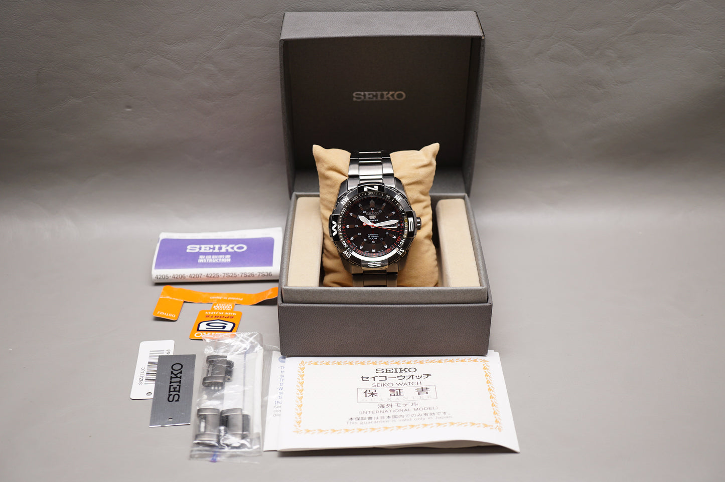 Seiko 5 Sports SNZJ11J1 7S36 Black Tone Compass Automatic Watch Made in Japan