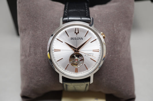 Bulova Classic Aerojet 98A289 Silver Dial Open Heart Automatic Watch