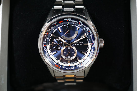 Orient Star WZ0071JC Blue Dial World Time Power Reserve Automatic Watch