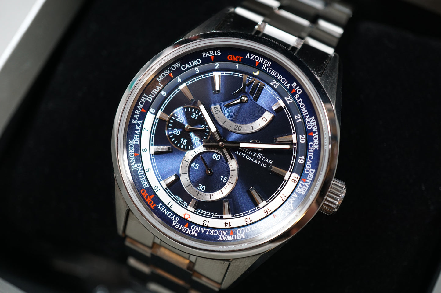 Orient Star WZ0071JC Blue Dial World Time Power Reserve Automatic Watch