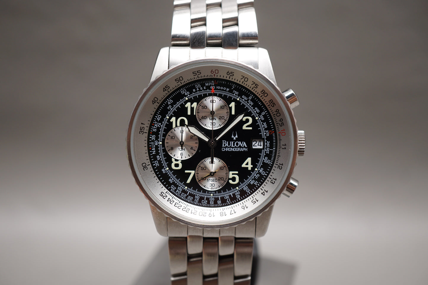 Bulova BVS201 Rare Reverse Panda Navitimer Style Quartz Chronograph Watch
